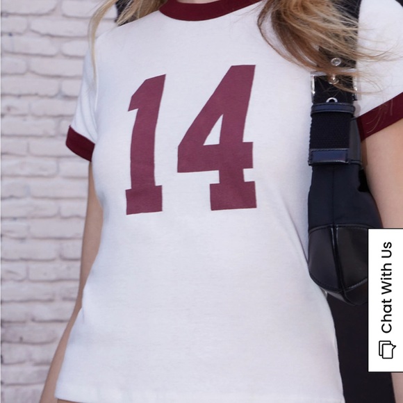 😀😀😃John Galt Brandy Melville Hailie 14 Ringer shirt. White and Burgundy - Picture 2 of 9